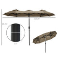 Outsunny Double Sided Patio Umbrella 9.5' Large Outdoor Market Umbrella With Push Button Tilt And Crank, 3 Air Vents And 12 Ribs, For Garden, Deck, Pool, Gray Light Brown Polyester