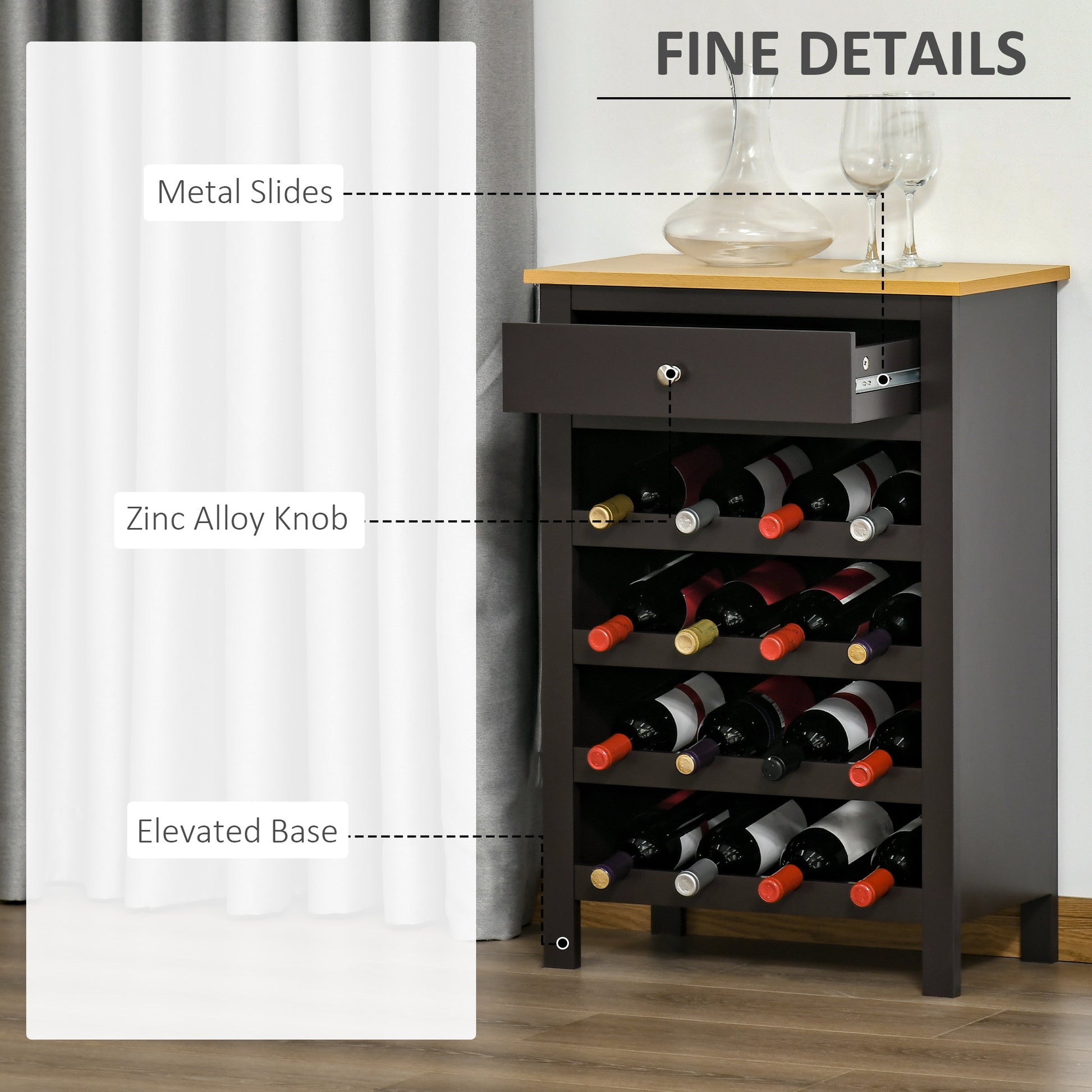 Homcom Wine Bar Cabinet, Modern Buffet Cabinet With 16 Bottle Wine Holder And Drawer, Kitchen Storage Cabinet For Living Room, Home Bar, Dark Brown Espresso Mdf