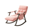 Casual Folding Rocking Chair Upholstered, Lounge Rocking Chair Adjustable High Back And Foot Rest,Side Pockets Placed In Living Room Bedroom Balcony Pink Velvet