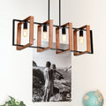 4 Light Kitchen Island Lights Pendant Light Farmhouse Dining Room Light Fixture, Rustic Wood And Black Metal Rectangular Chandelier, 36