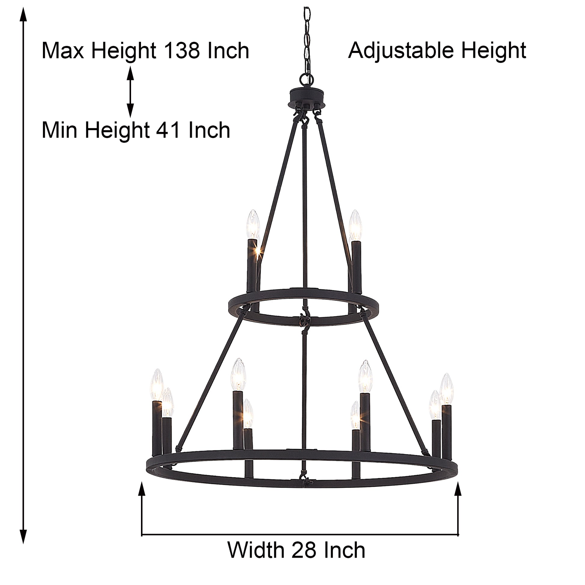 12 Light Living Room Steel Dimmable Candle Style Wagon Wheel Chandelier Ul Certified Black Ceiling Lights Steel Metal