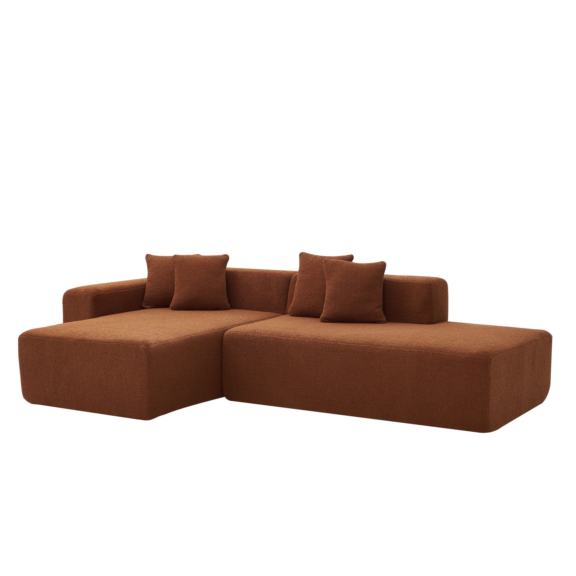 Modular Sectional Couch, Lambswool Fabric Modern L Shape Sectional Sofa With Chaise Lounge, Living Room Upholstered 5 Seater Corner Sofa Couch For Bedrooms, Apartment Orange Foam Sherpa 5 Seat