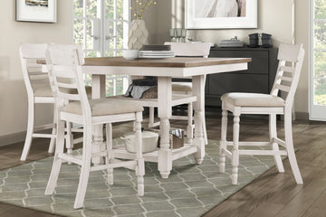 Antique White Finish Counter Height Set 5Pc Table With Bottom Storage And 4 Counter Height Chairs Farmhouse Style Dining Kitchen Set Wooden Furniture Wood Wood Antique White,Brown Seats 4 Wood Dining Room Farmhouse Square Wood