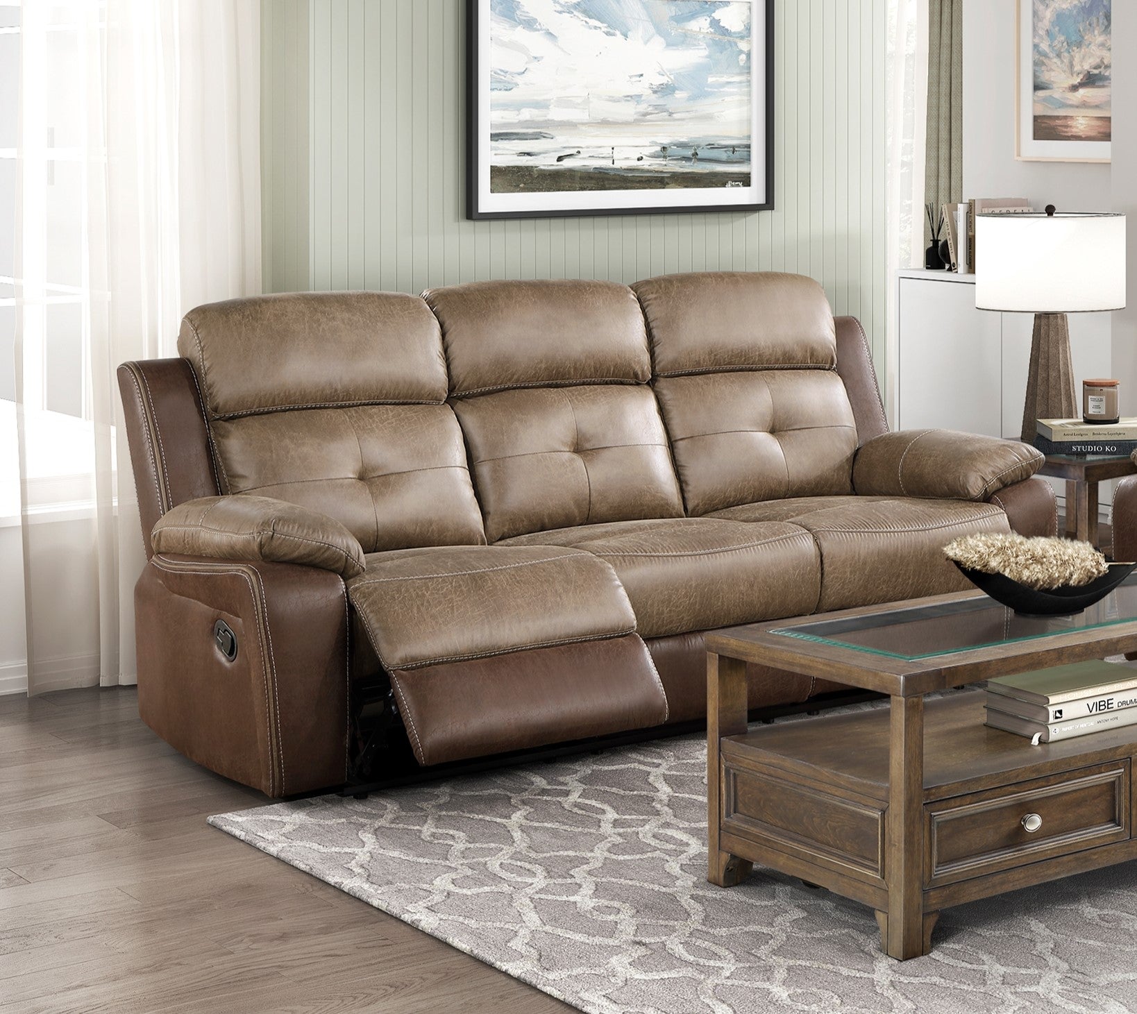 Plush Comfort Sofa Set 2Pc Brown Microfiber Upholstered Tufted Details Reclining Sofa Loveseat Plush Arms Modern Living Room Furniture Brown Microfiber Wood Primary Living Space Contemporary,Modern Pillow Top Arms Plywood,Solid Wood 5 Seat