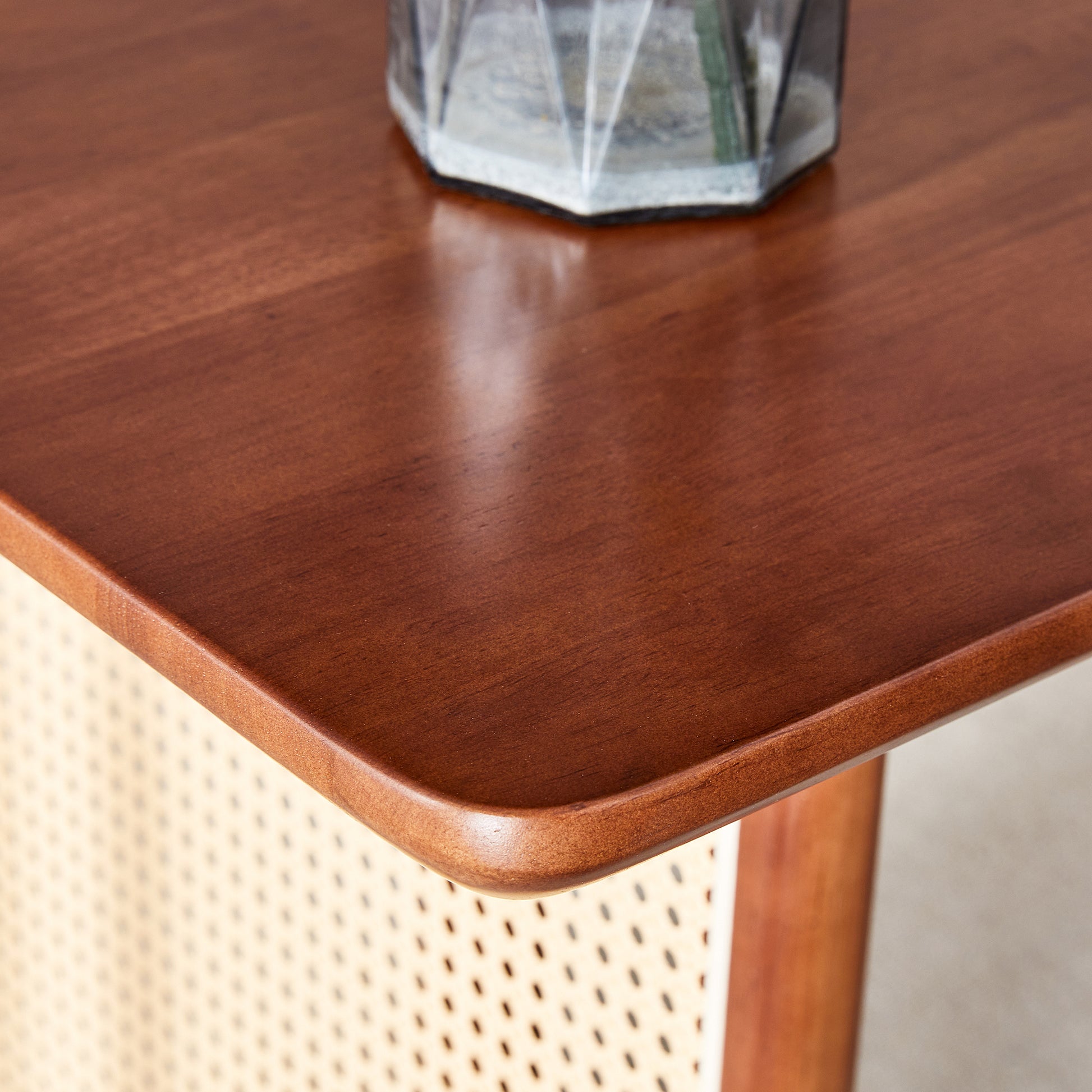 Table And Chair Set, Ancient Style Solid Wood Dining Table, Imitation Rattan Table Legs, Beautiful Simple Solid Wood Dining Chair, Perfect For Dinner, Meetings, Home And Office Decoration Walnut Rubber Wood