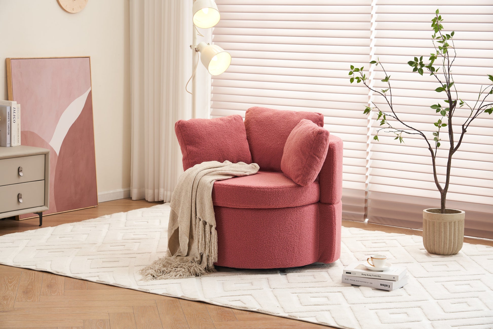 029 Teddy Fabric Swivel And Storage Chair With Back Cushion For Living Room,Dark Pink Dark Pink Primary Living Space Modern Foam Teddy