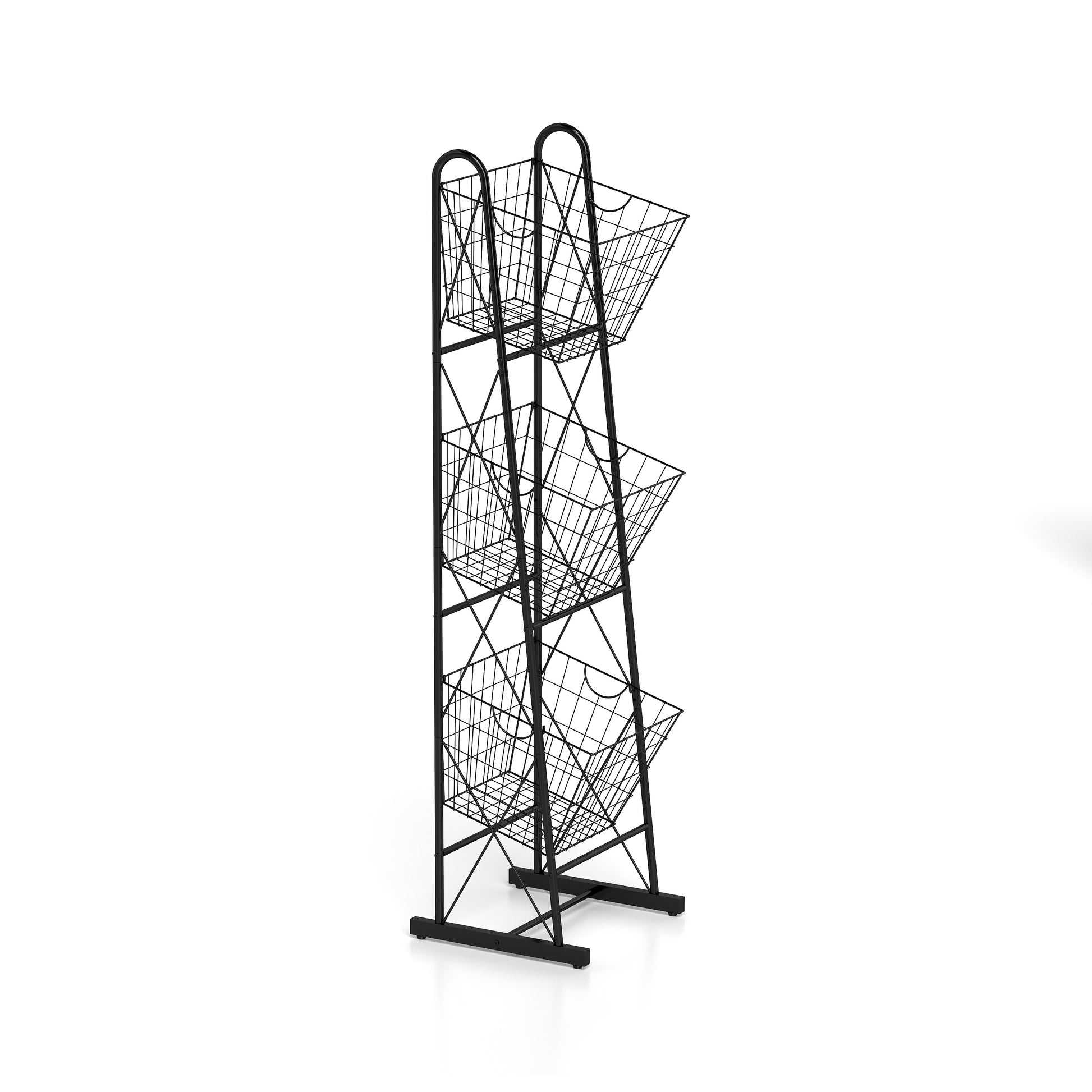 3 Tier Kitchen Storage Basket Organizer, Freestanding Metal Wire Rack For Fruit, Vegetables, And Pantry Items Black Kitchen American Design,American Traditional Metal