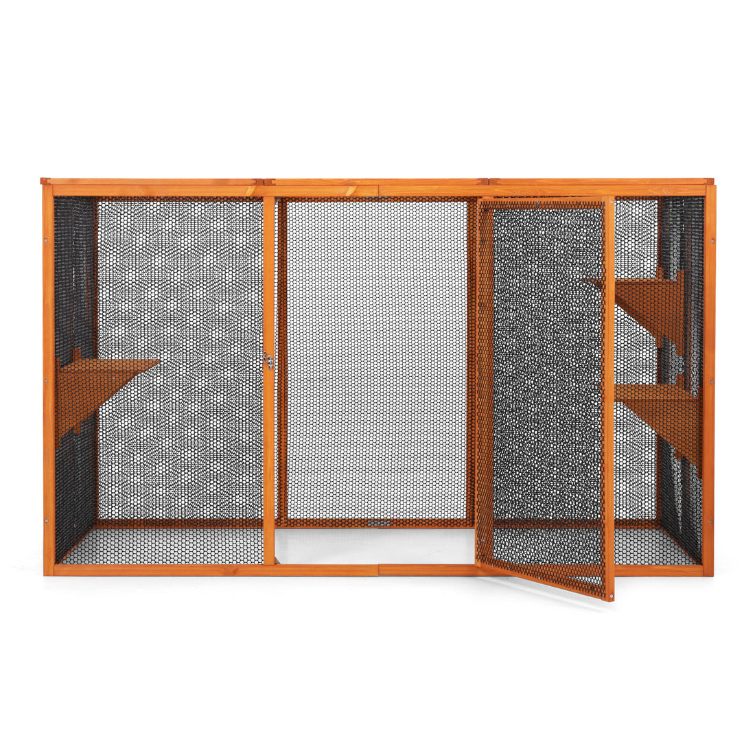 Detachable Cat Enclosure With Waterproof Roof And 3 Jumping Platforms, Orange Orange Wood