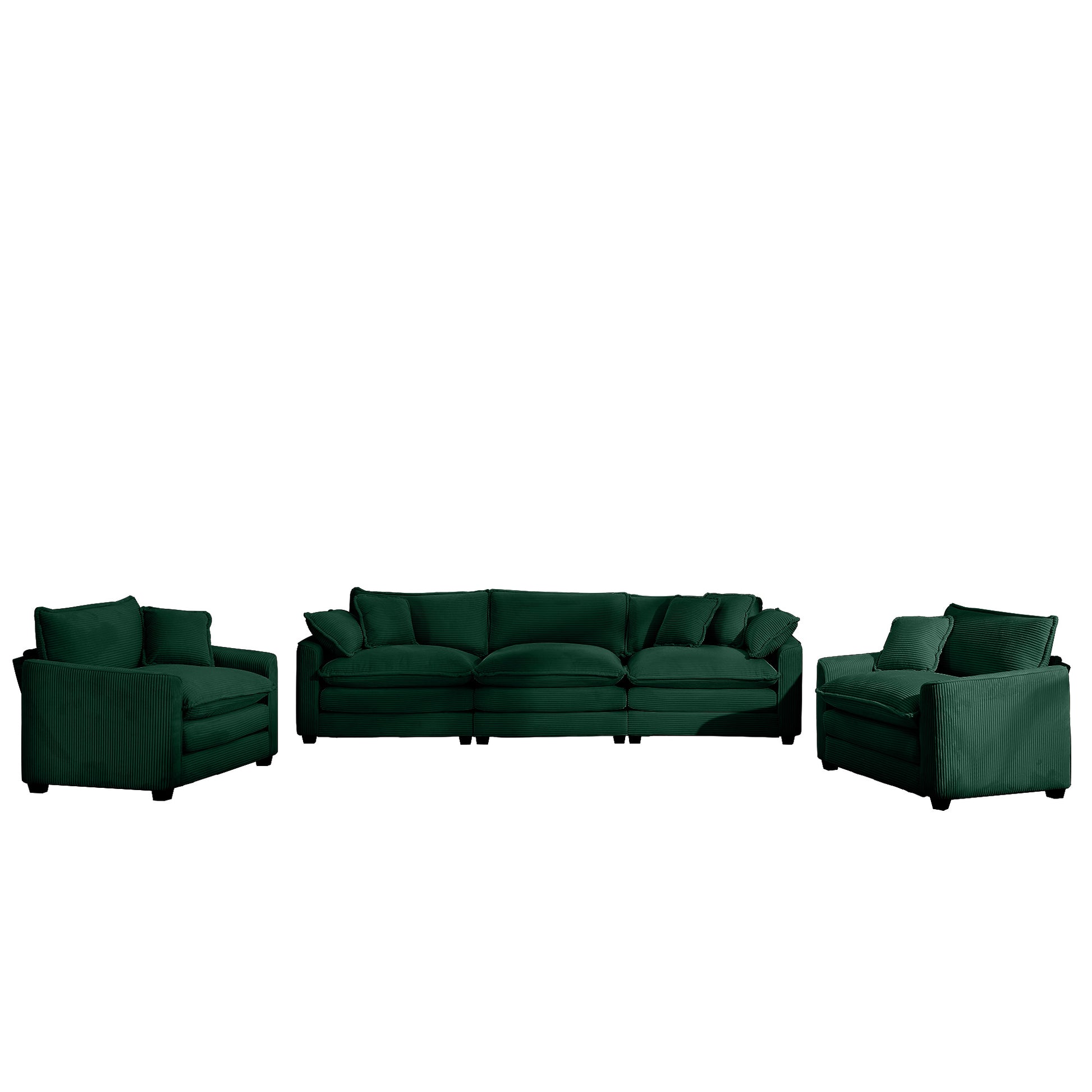 Luxurious And Sophisticated Sofa Set With Soft Cushions And Pillows, Home For Living Rooms And Clubs As Well As Home Theaters, Consisting Of Two Single Sofas And A 3 Seater Sofas In Green Corduroy Fab Green Corduroy 5 Seat