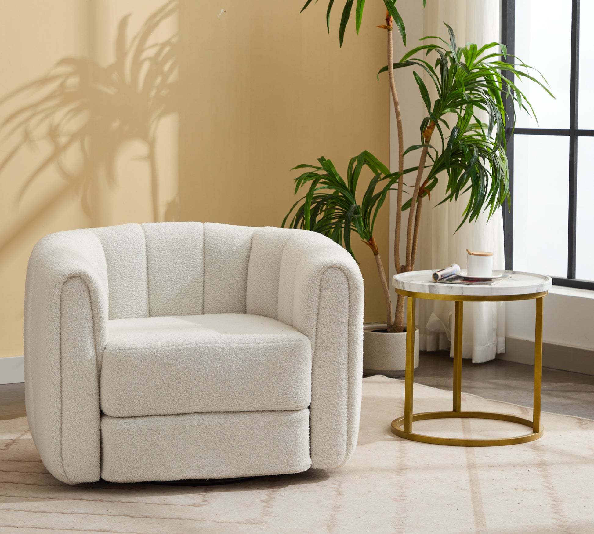 Swivel Accent Barrel Chair, Modern Round Armchairs With Upholstered, Comfy Swivel Accent Chair For Living Room White Teddy Teddy