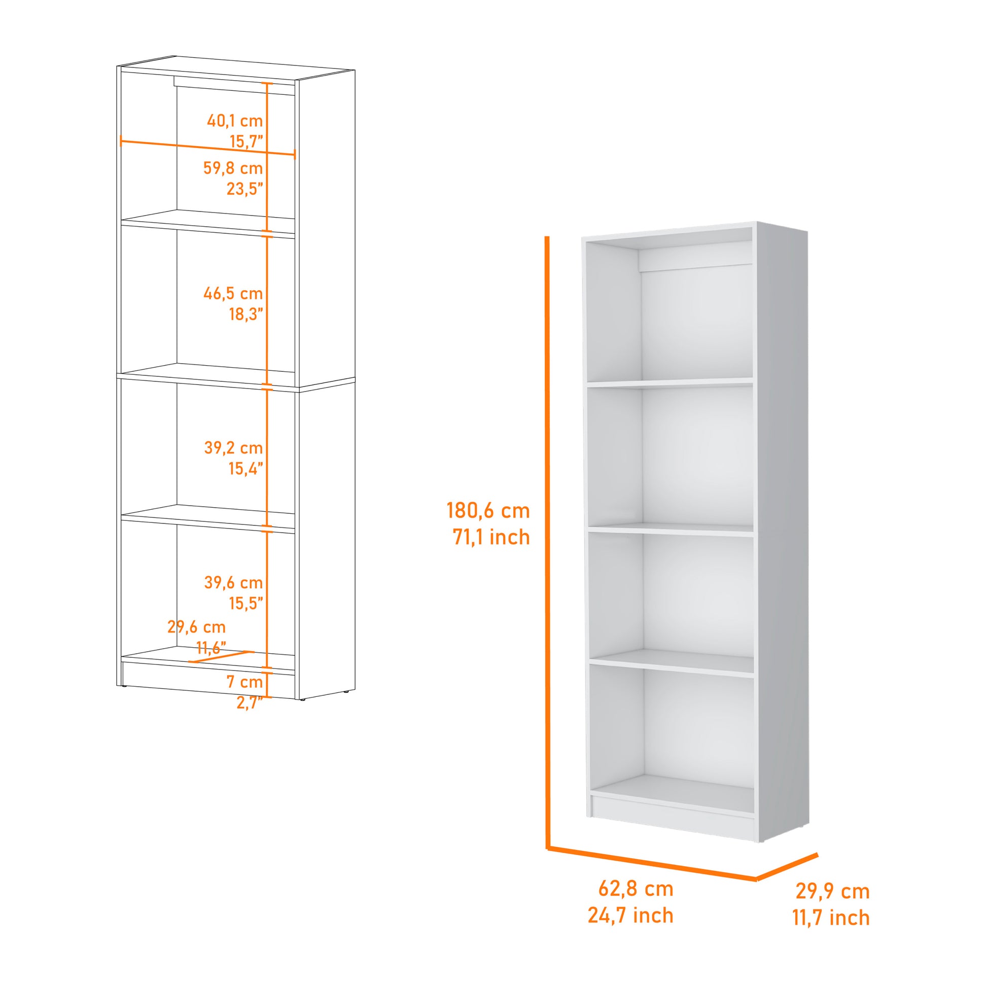 Sutton Bookcase With Tier Storage Shelves White Particle Board Engineered Wood