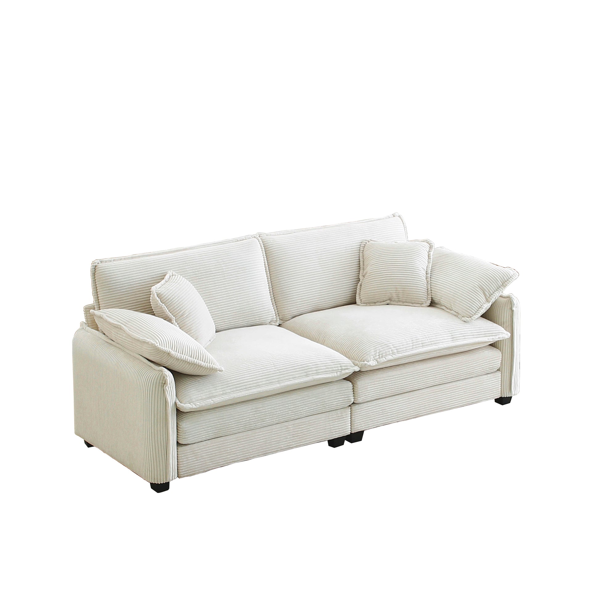 Warm And Cozy Living Room Sofa With 4 Pillows Upholstered Large Deep Seat 2 Seater Sofa For Living Room, Beige Corduroy Beige Corduroy 2 Seat