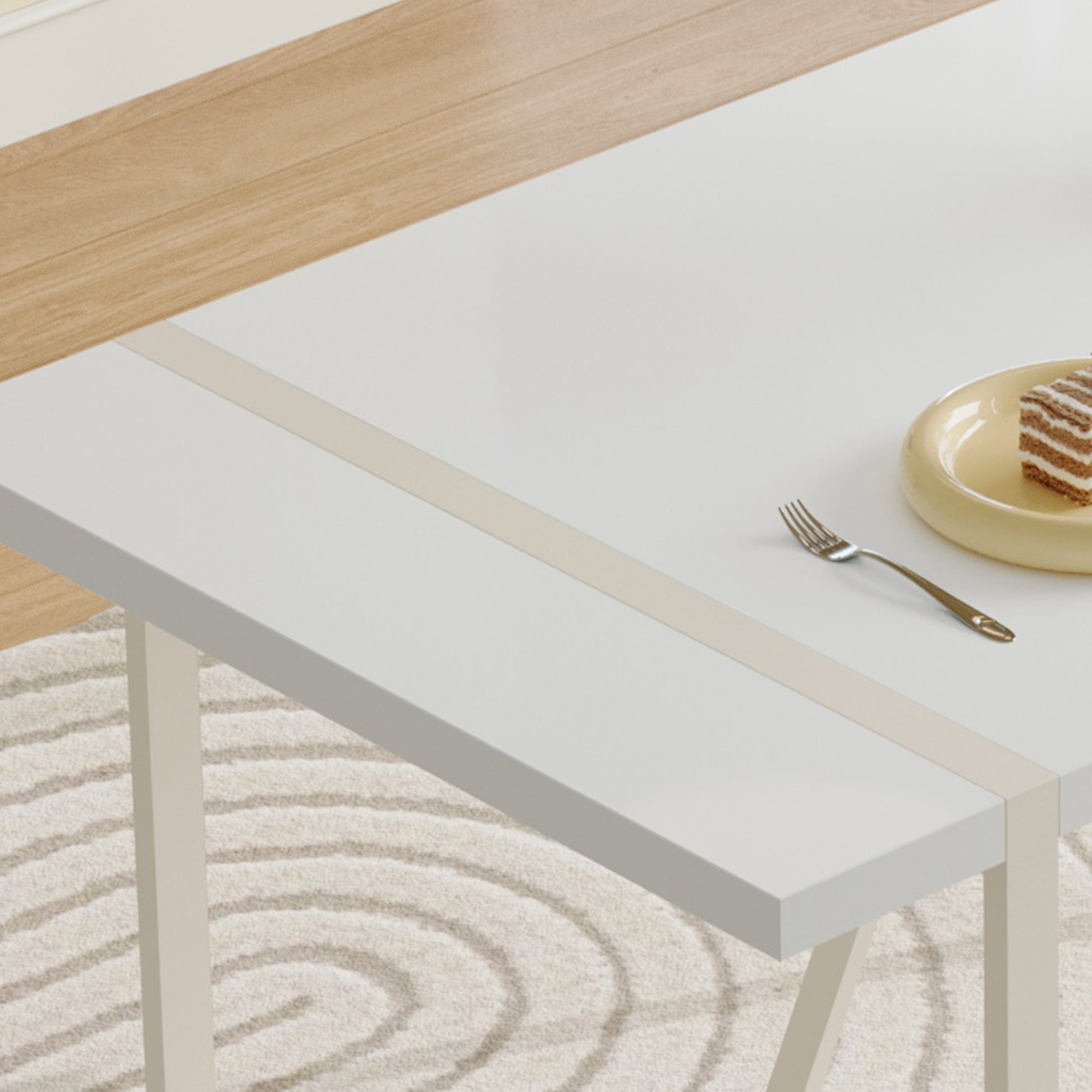 55"X31.5"Cream Style White Mdf Dining Table Set With 4 Armless Chairs.Mdf Tabletop And Metal Legs.The Backrest Of The Dining Chair Has A Vertical Line Design.Adding A Warm Atmosphere To Your Family.