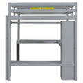 Full Size Loft Bed With L Shaped Desk, Wardrobe And Storage Shelves, Grey Box Spring Not Required Full Grey Wood Bedroom Solid Wood Mdf