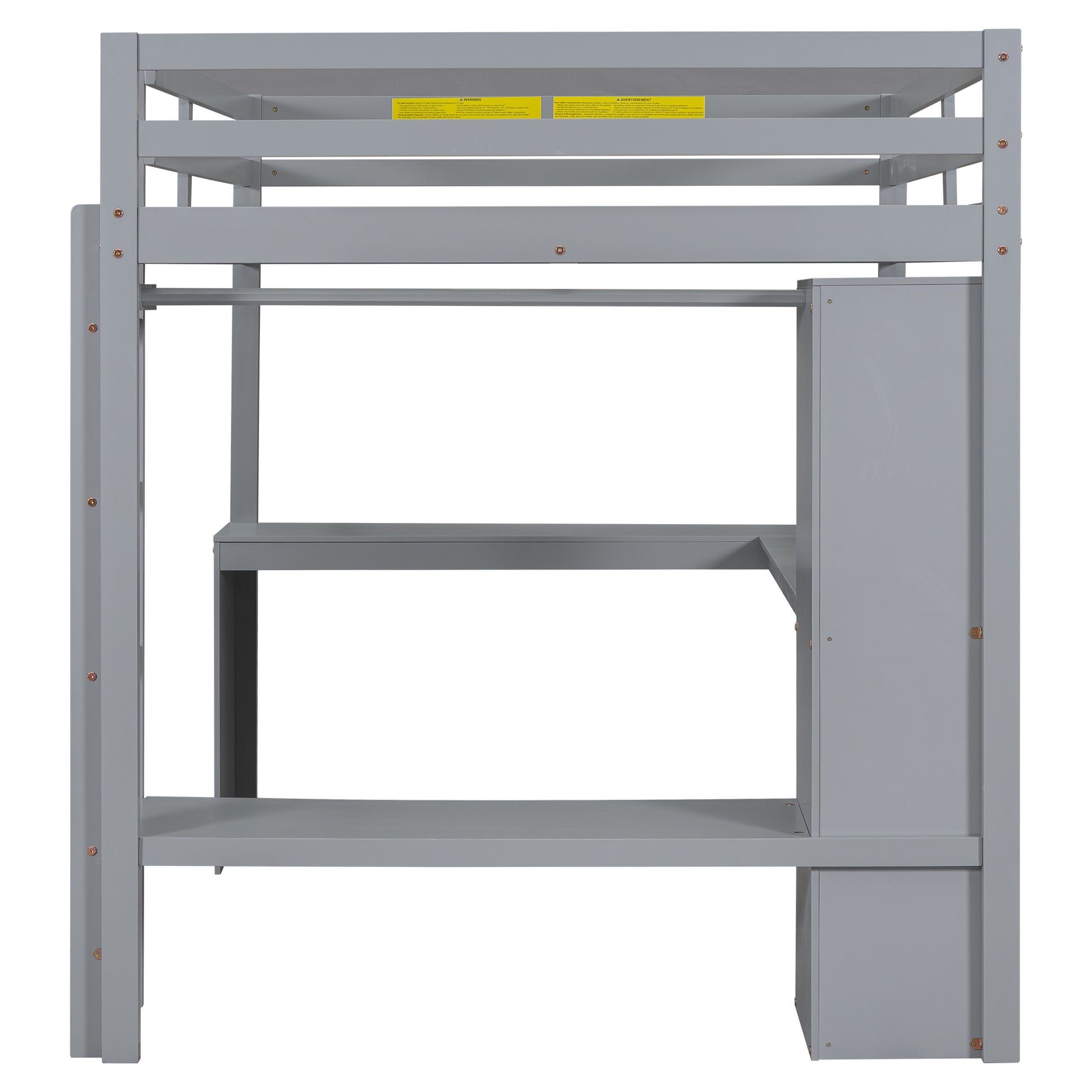 Full Size Loft Bed With L Shaped Desk, Wardrobe And Storage Shelves, Grey Box Spring Not Required Full Grey Wood Bedroom Solid Wood Mdf