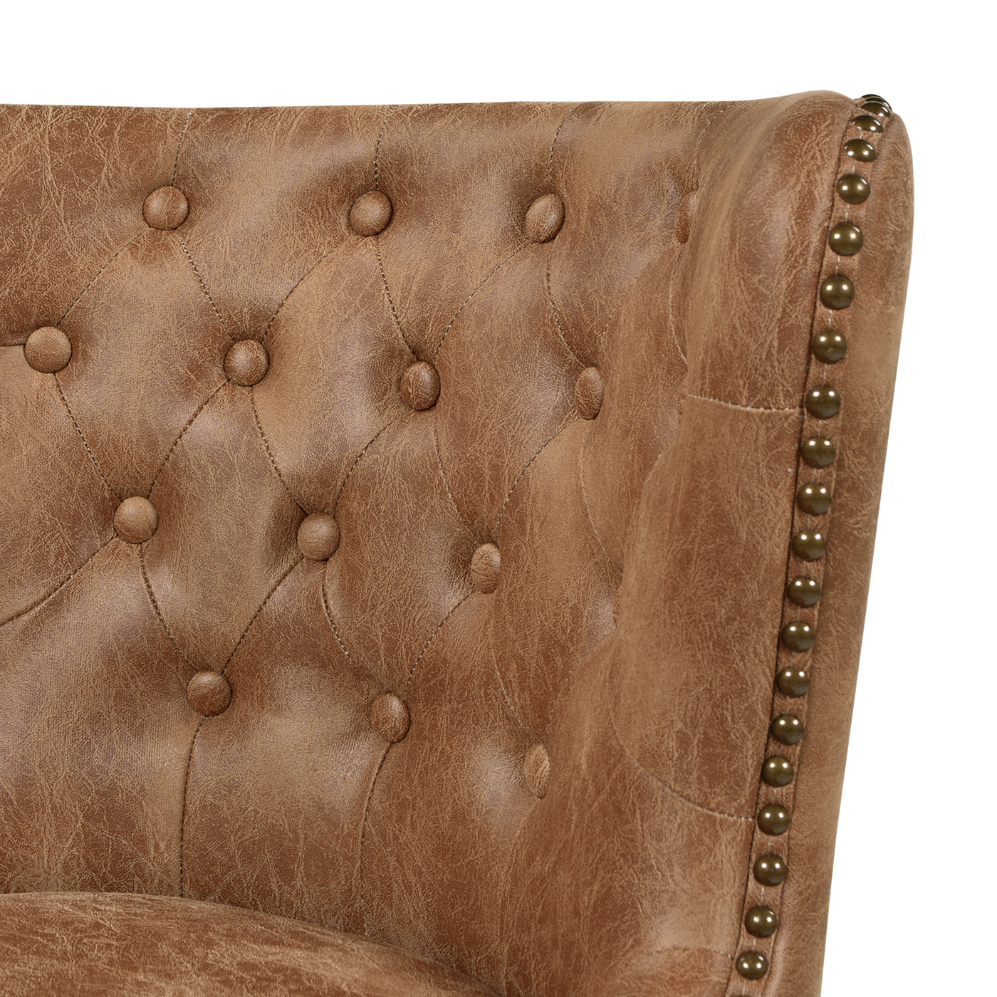 Holmes Tufted High Back 360 Swivel Counter Height Barstool, Tan Brown Faux Leather Tan Brown Foam Faux Leather