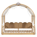 Twin Size Extended Bed With Arched Roof And Trundle, Natural Twin Natural Plywood