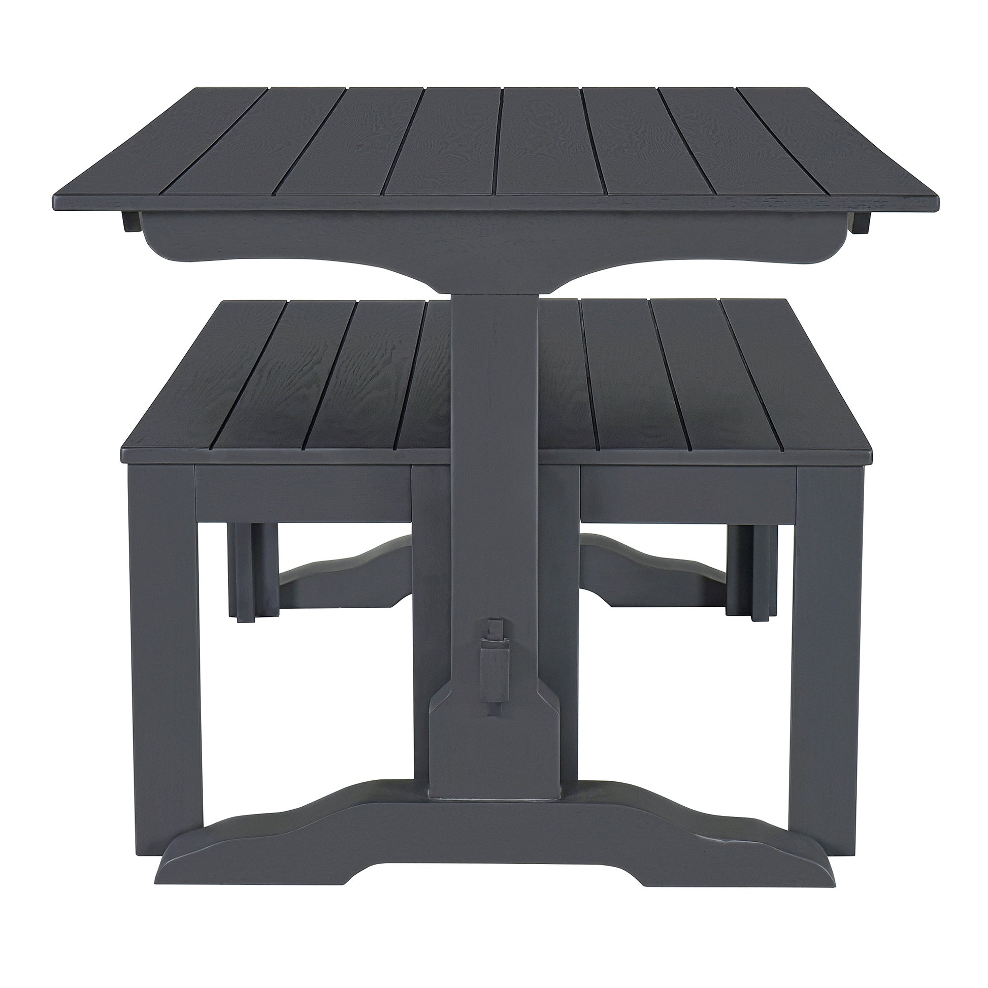 3 Piece Retro Dining Set, Rectangular Trestle Table And 2 Wood Benches For 4 People For Dining Room And Kitchen Grey Grey Solid Wood Mdf