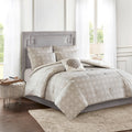 6 Piece Embroidered Cotton Reversible Comforter Set Ivory Full Queen Full Ivory Polyester