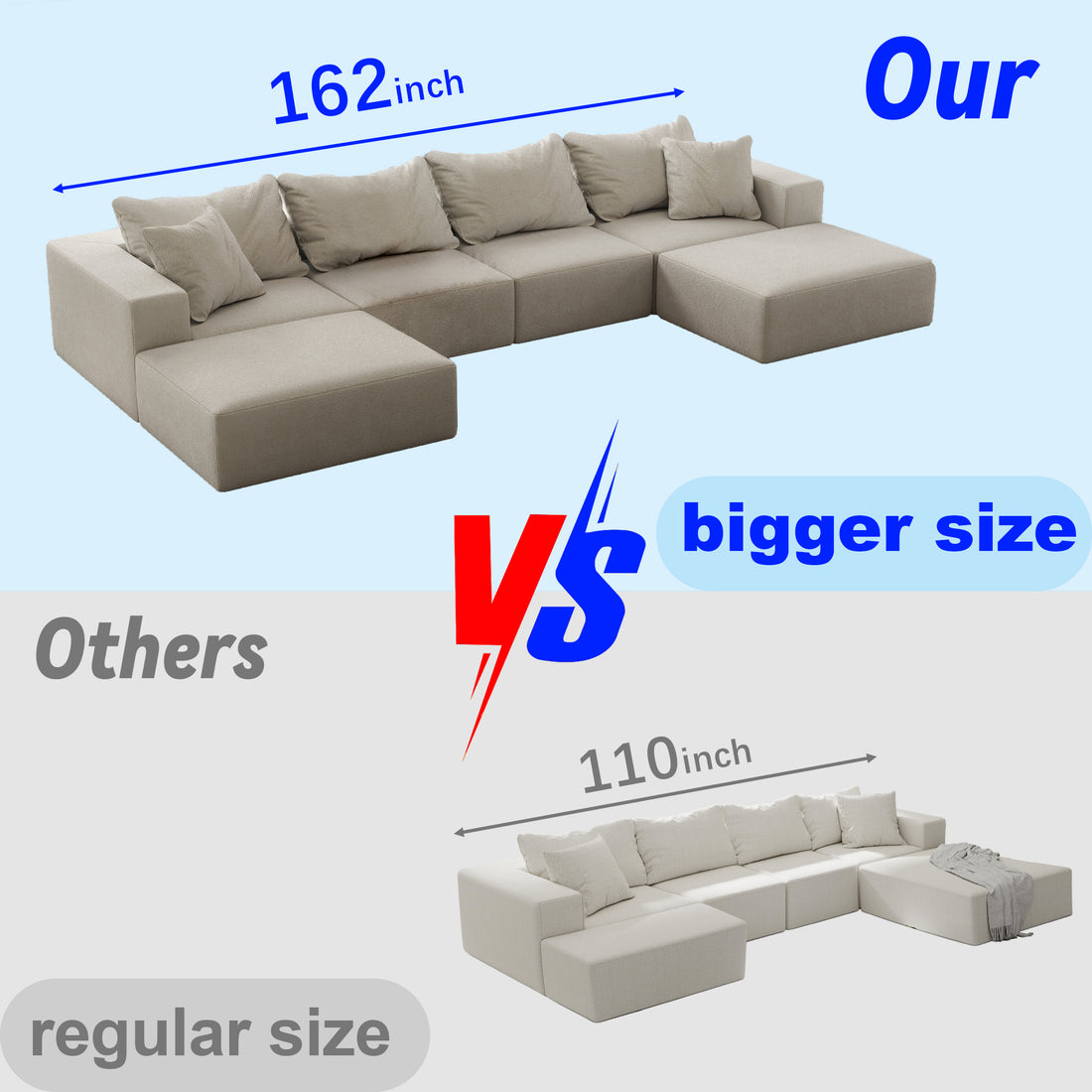 Oversized Sponge Cloud Sofa,Modern Upholstered Sectional Sofa Couch Set,Modular 162" L Shaped Sectional Living Room Sofa Set With 6 Pillows,Free Combination Sofa Couch For Living Room,Bedroom Beige Foam Chenille 6 Seat