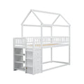 Twin Twin House Bunk Bed With Shelves And Drawers For White Color Box Spring Not Required Twin White Bedroom Bunk Pine