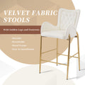 28.75Inch Counter Height Bar Stools Set Of 2, Bar Height Arm Chairs, Velvet Fabric Stools With Golden Legs And Footrests, White Solid Kitchen Tufted Back Set Of 2 Wood White Powder Coated Foam Spot