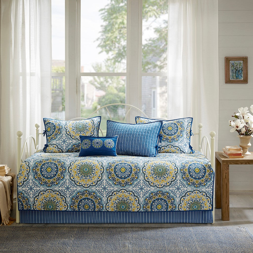 6 Piece Reversible Daybed Cover Set Blue Daybed Blue Cotton