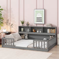 Full Floor Bed With Side Bookcase,Shelves,Guardrails,Grey Full Grey Bedroom American Design Pine