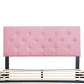 Full Size Upholstered Platform Bed Frame With Modern Button Tufted Linen Fabric Headboard, No Box Spring Needed, Wood Slat Support, Easy Assembly, Pink Full Pink Linen