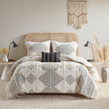 4 Piece Printed Comforter Set With Throw Pillow Black Ivory Full Queen Full Black Ivory Polyester