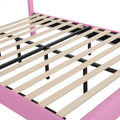 Full Size Upholstered Bed Frame With Led Lights, Modern Upholstered Princess Bed With Crown Headboard, Pink White Box Spring Not Required Full Pink White Wood Bedroom Modern Bed Frame Pu