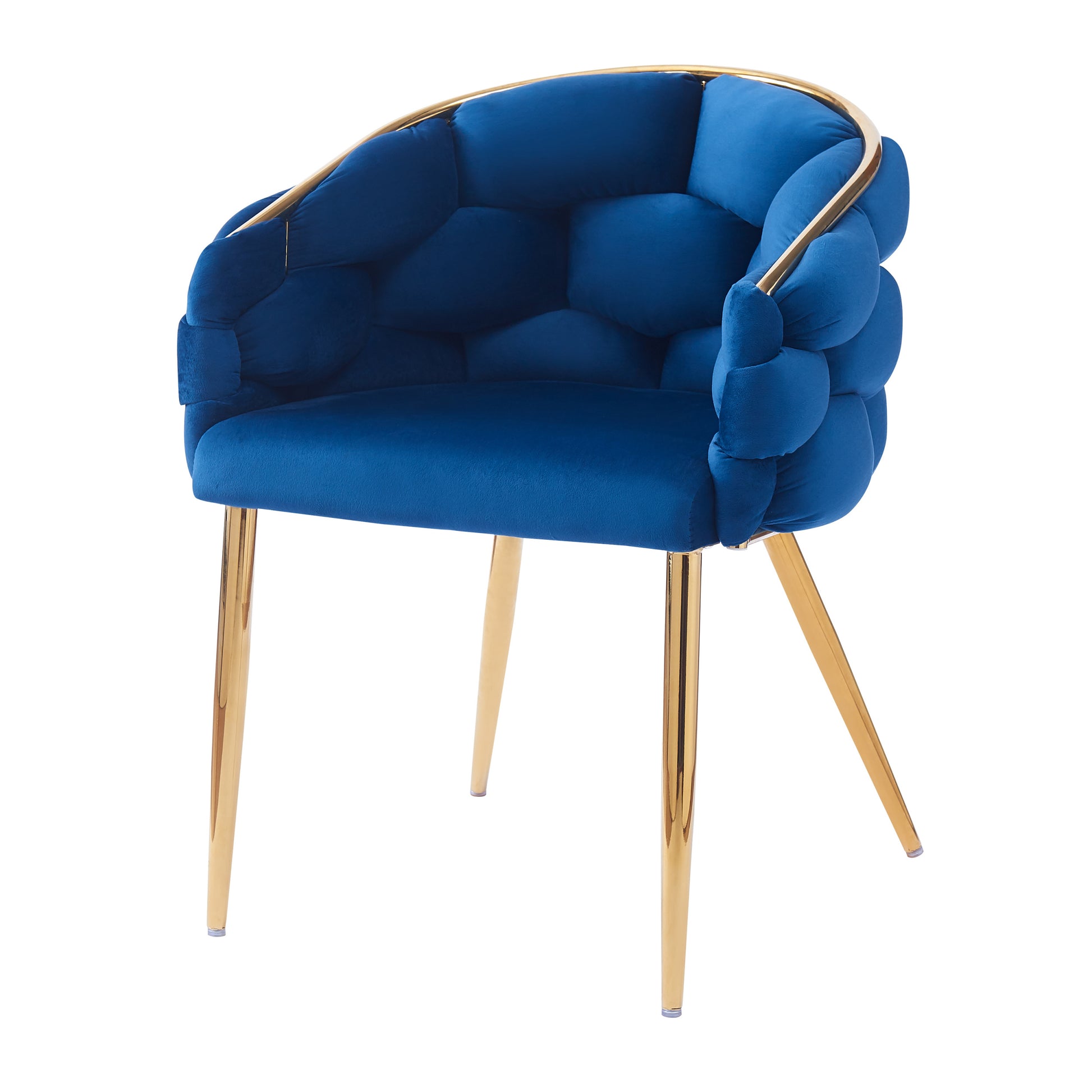 Set Of 2 Luxury Handmade Accent Chair With Gold Legs, Modern Velvet Armchair For Living Room And Bedroom Blue Foam Velvet