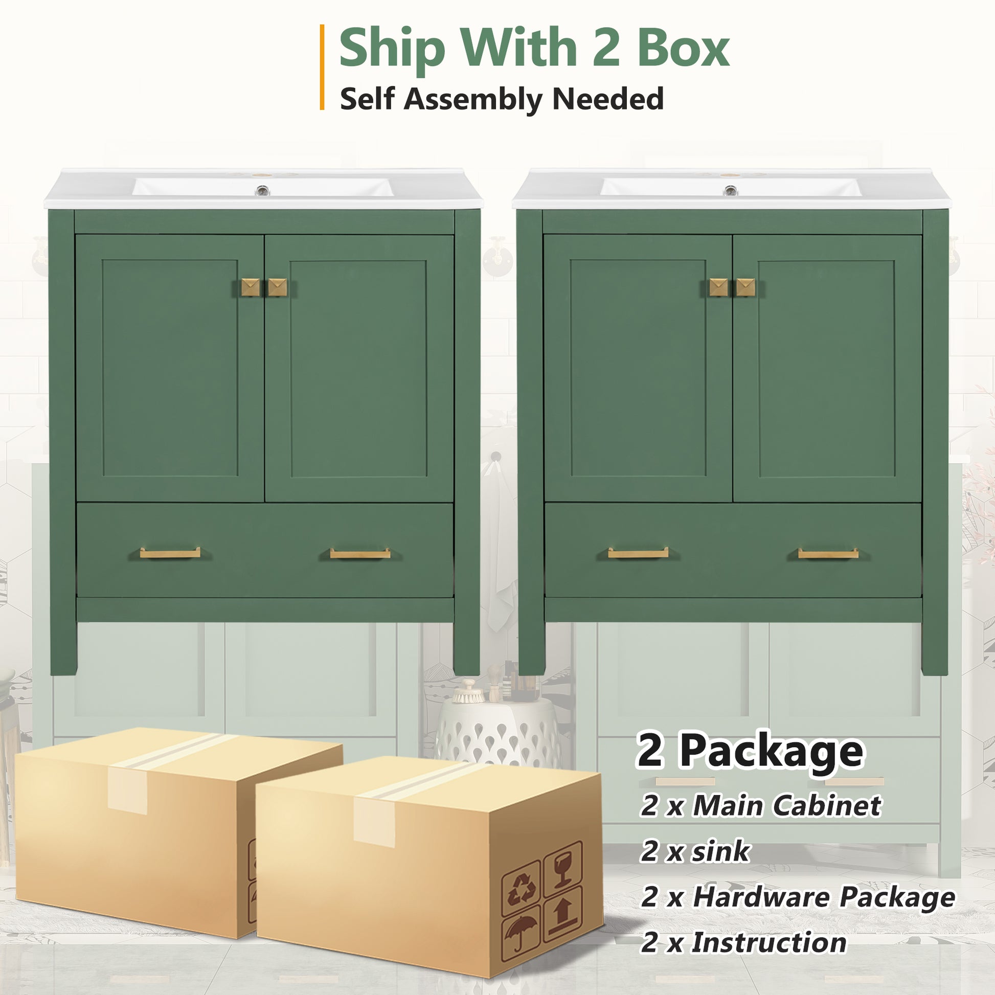 60" Green Bathroom Vanity Set With Double Vanities Separate , Double Ceramic Sinks, Storage Shelf, And Divided Drawers Mirror Not Included Modern Bathroom Solution For Spacious Bathrooms Green