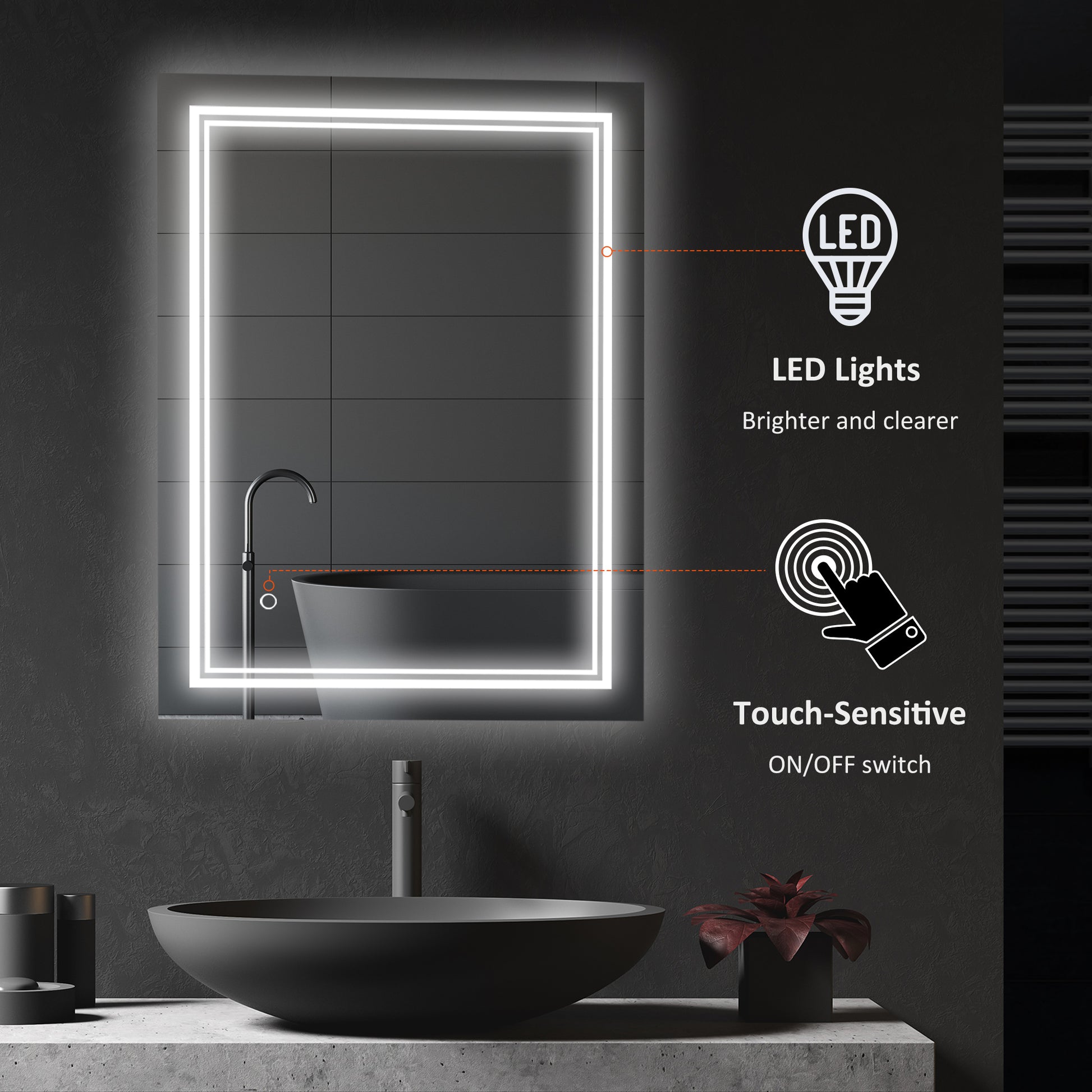 Kleankin 32" X 24" Led Bathroom Mirror, Lighted Vanity Mirror, Wall Mounted With Smart Touch Button, Horizontally And Vertiy, Waterproof, Plug In, Silver Silver Aluminum