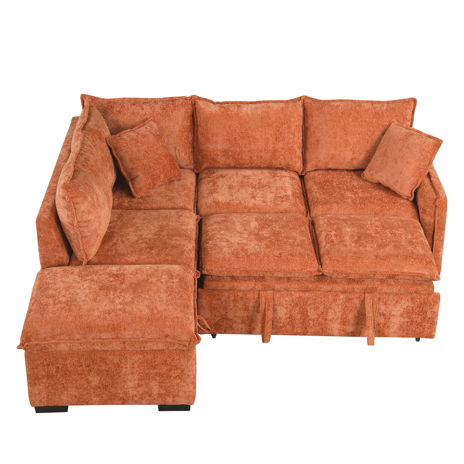 82.67"Convertible Sofa Bed Sectional Sofa Sleeper L Shaped Sofa With A Storage Ottoman,Two Pillows, Two Power Sockets And Two Usb Ports For Living Room, Orange Orange Foam Chenille 4 Seat