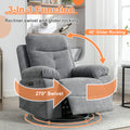 Power Recliner Glider Chair With Bluetooth Speaker 270 Degree Swivel With Led Light Side Arm With Storage Pockets Usb Type C Charging Port Button Control Retractable Footrest Adjustable Backrest Lg Light Grey Linen Power Push Button Metal Primary Living