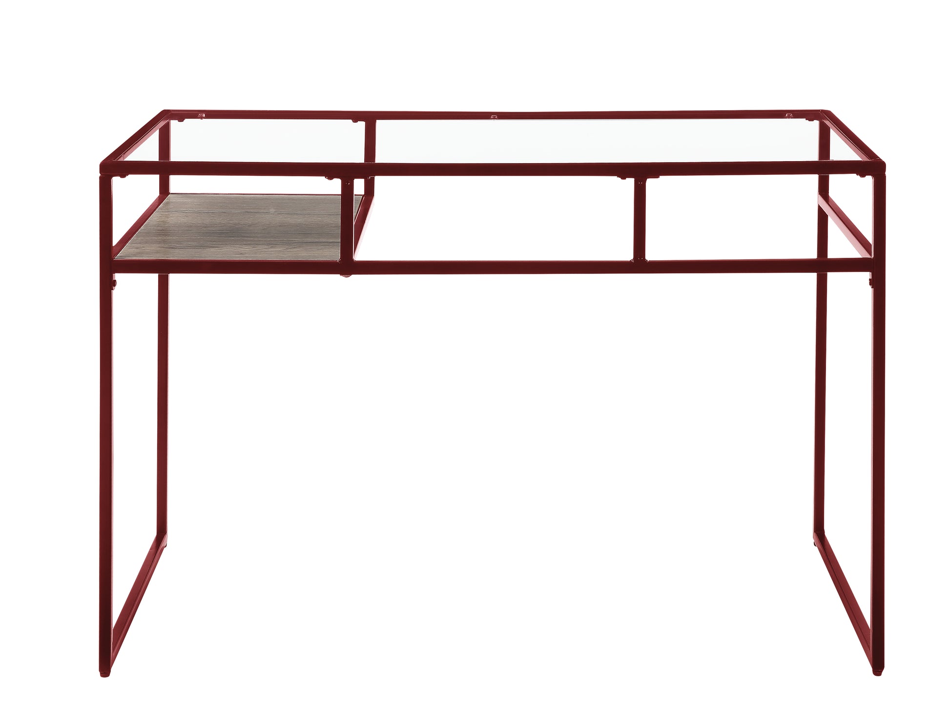 Yasin Glass Top & Red Finish Writing Desk Red Glass,Metal,Synthetic Wood