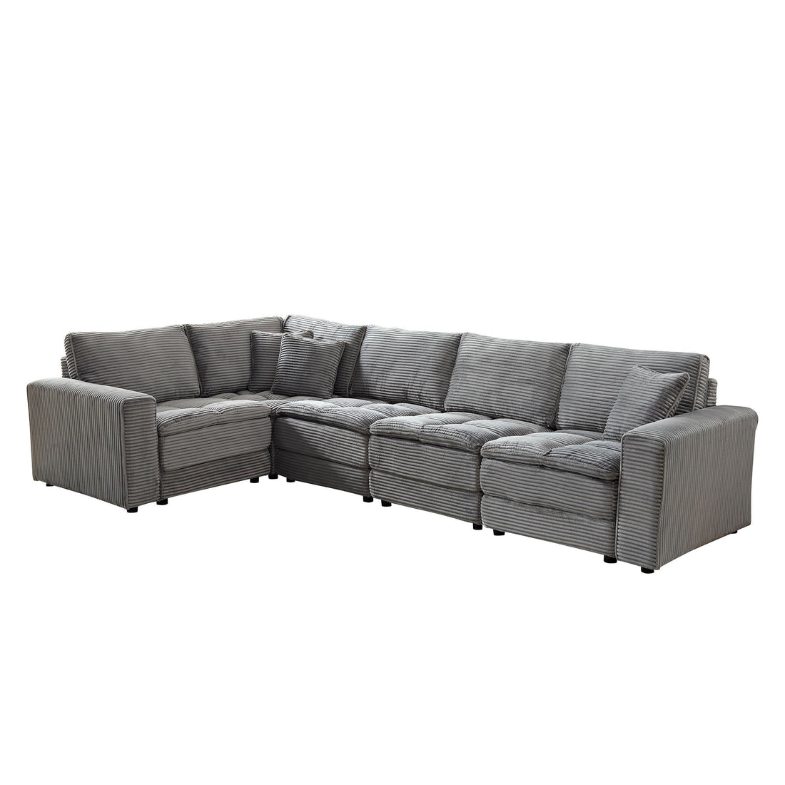 5 Seats,Oversized Sectional Sofa,L Shaped Corner Couch With Detachable Seat & Back Cushion, Corduroy Upholstery Convertible Sleeper Sofa&Couch For Living Room Grey Fabric 5 Seat