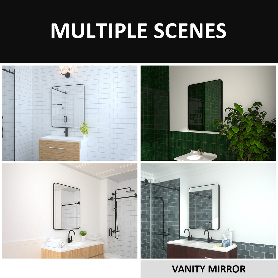 30X36 In. Aluminum Framed Rounded Rectangle Bathroom Wall Mirror, Matte Black Bathroom Vanity Mirror Farmhouse, Anti Rust, Tempered Glass Mirrors, Hangs Horizontally Or Vertiy Matte Black Aluminum