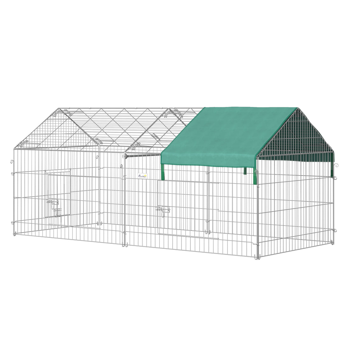 Pawhut 87" Small Animal Playpen, Pet Playpen Yard Fence For Rabbits, Chicken, Chinchillas With Roof For Indoor & Outdoor, Green Silver Metal