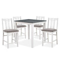 White Solid Wood 5Pc Counter Height Dining Set Table 4X Chairs Gray Linen Like Fabric Cushions Seats Chairs Dining Room Wood Dining Room Solid Wood Square Dining Table With Chair Wood Wood White Gray Slat Back Seats 4 36 Inches