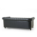 Mirod Comfy 3 Seat Sofa With Wooden Legs, Retro Style For Living Room And Study Black Pu 3 Seat