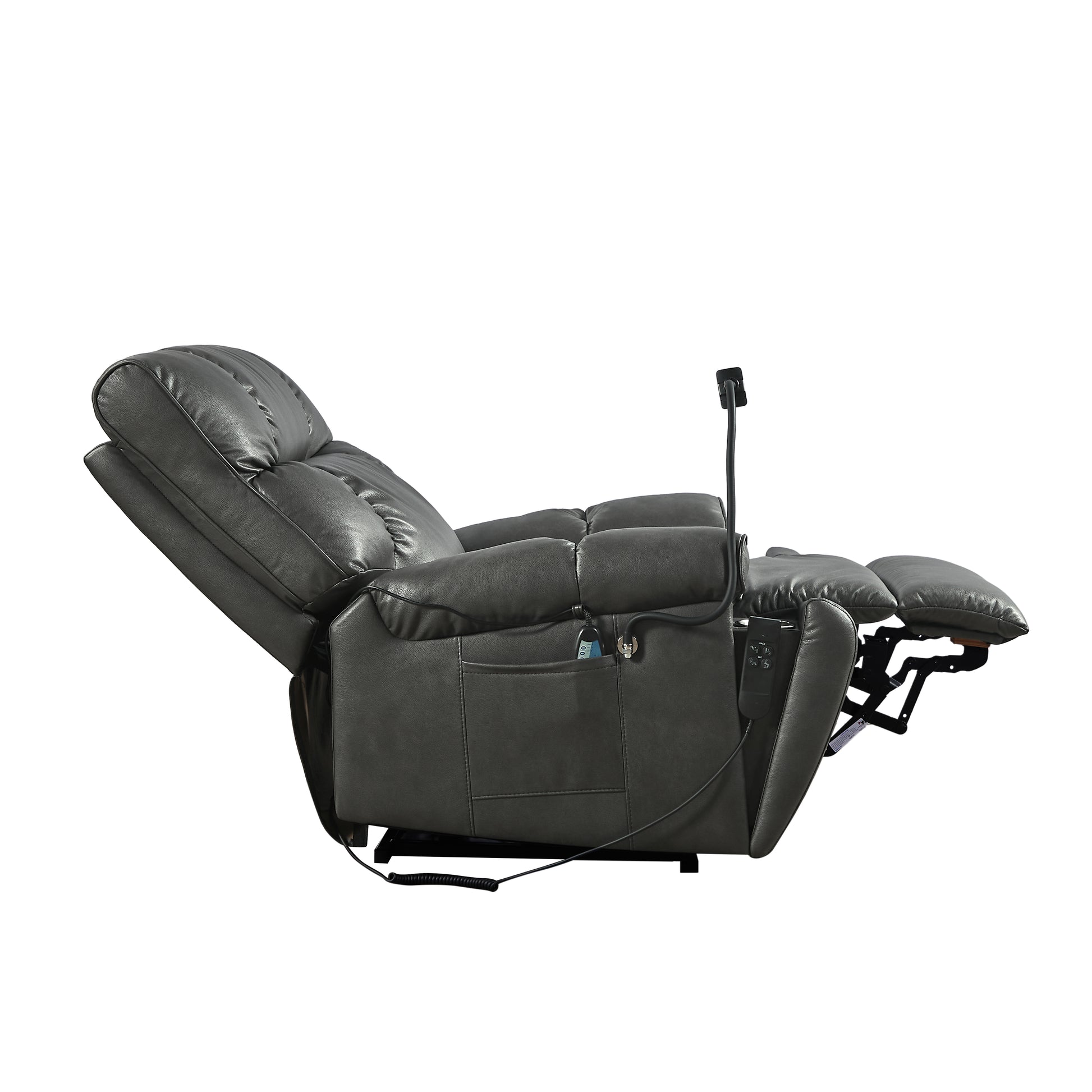 Recliner Chair With Phone Holder,Electric Power Lift Recliner Chair With 2 Motors Massage And Heat For Elderly, 3 Positions, 2 Side Pockets, Cup Holders Gray Foam Bonded Leather