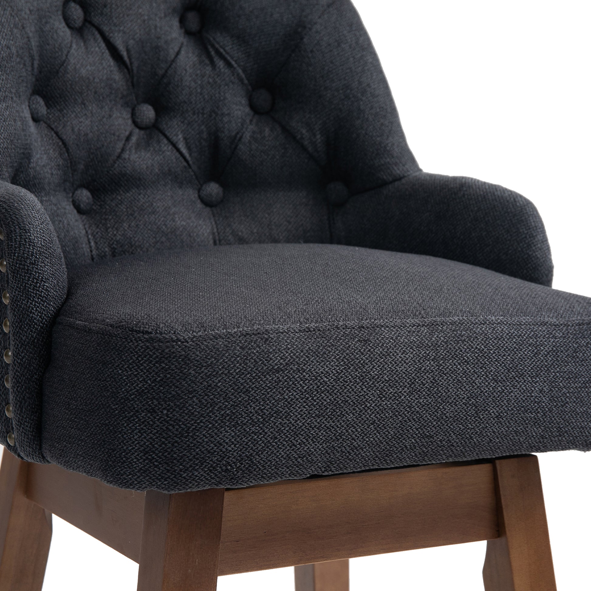 Coolmore Bar Stools Set Of 2 Counter Height Chairs With Footrest For Kitchen, Dining Room And 360 Degree Solid Wood Legs Swivel Bar Stools Set Of 2 Black Linen Black Foam Linen