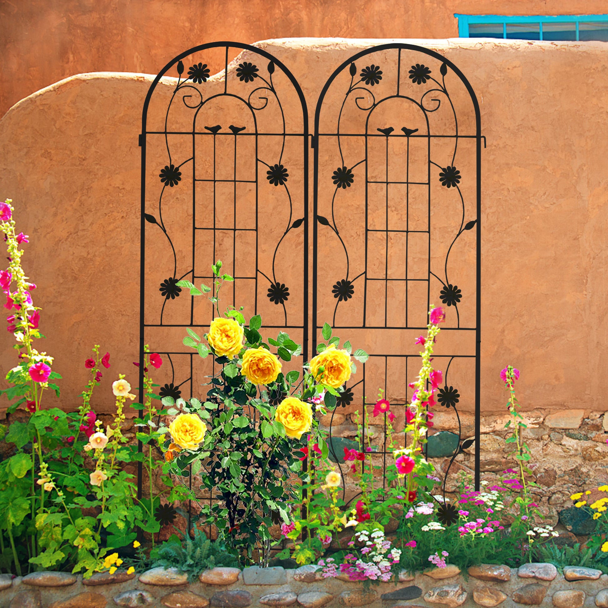 2 Pack Metal Garden Trellis 71" X 19.7" Rustproof Trellis For Climbing Plants Outdoor Flower Support Black Black Garden & Outdoor French Country Iron