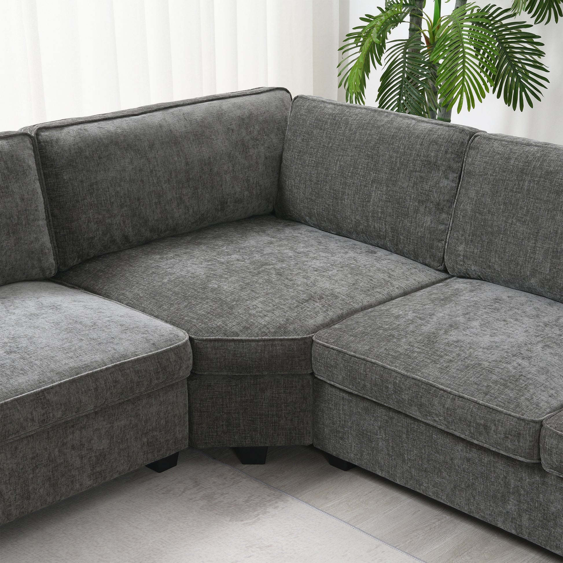 119*67" U Shaped Sectional Sofa,6 Seat Chenille Couch Set With Oversized Chaise Lounge,Irregular Corner,Deep Seat Comfy Sofa With Cup Holders For Living Room,Apartment,2 Colors Dark Gray Chenille 6