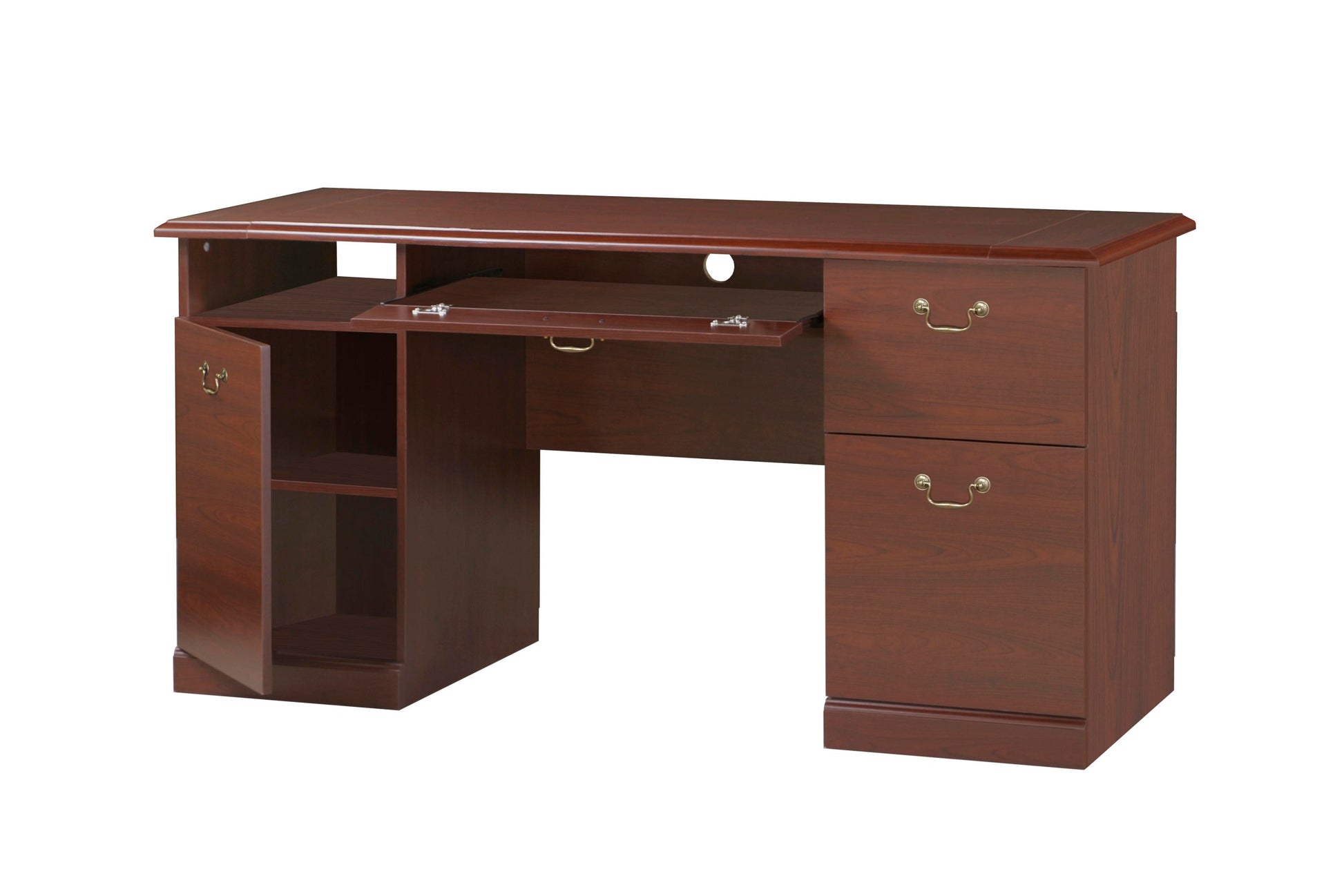 60" Writing Desk Base 60" Writing Desk Top Classic Cherry Finished Executive Desk With Spacious Storage And Hidden Keyboard Tray Cherry Solid Wood