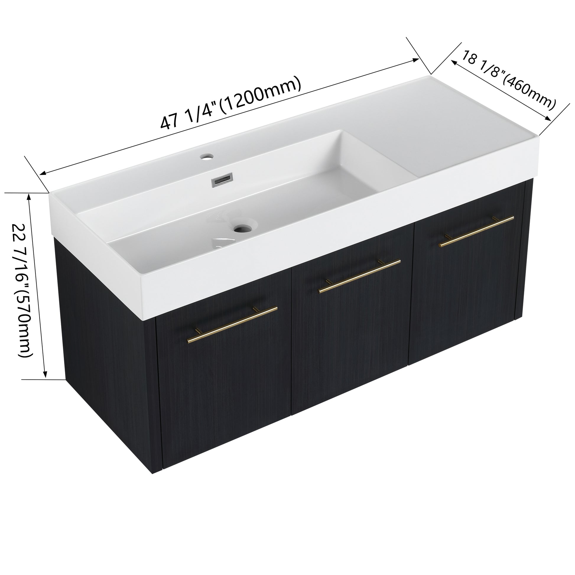 48 Inch Wall Mounted Bathroom Vanity With Sink, Thick Edged Resin Basin, Kd Package Black Chestnut Bathroom Modern Plywood