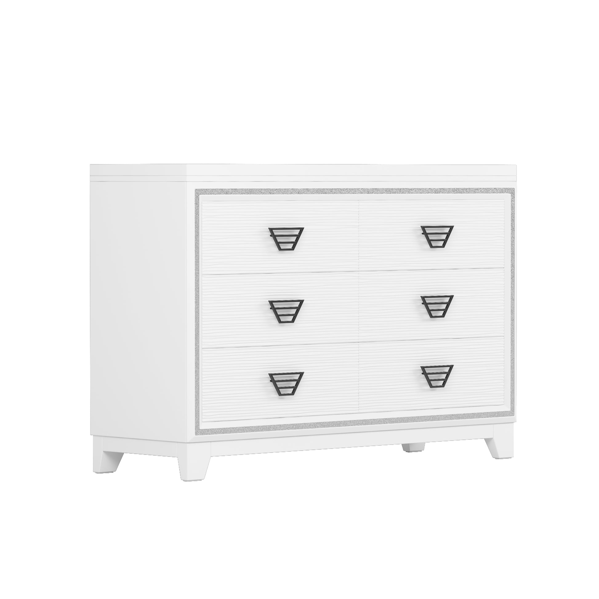 Elegant Dresser With Metal Handle And Sparkling Shiny Decoration, Storage Cabinet With 6 Drawers For Bedroom, Living Room, White White Mdf Metal