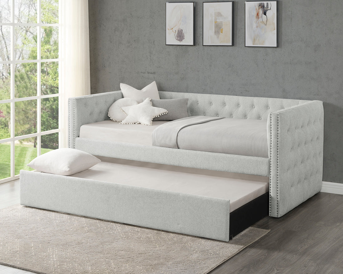 Luxurious 1Pc Modern Daybed Button Tufted Trim Bedroom Living Room Furniture Dove Gray Finish Gray Wood Modern Solid Wood